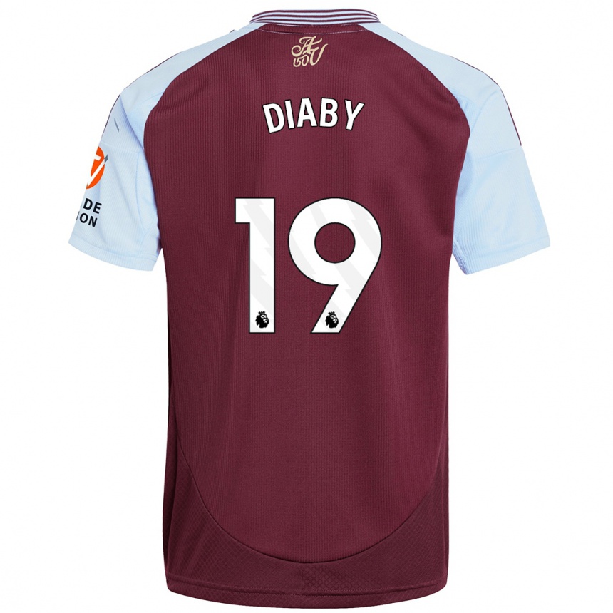 Kids Football Moussa Diaby #19 Burgundy Sky Blue Home Jersey 2024/25 T-Shirt Uk