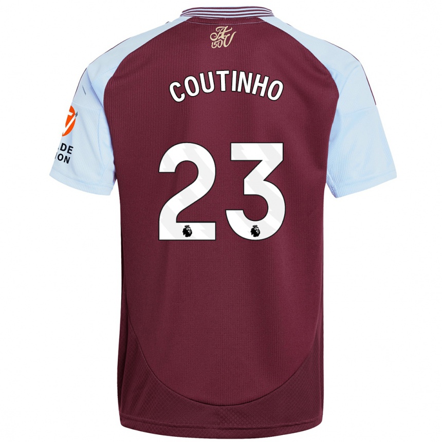 Kids Football Philippe Coutinho #23 Burgundy Sky Blue Home Jersey 2024/25 T-Shirt Uk