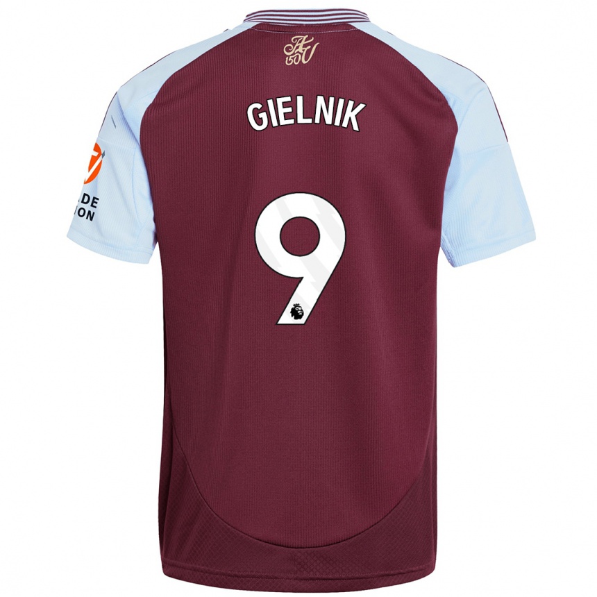 Kids Football Emily Gielnik #9 Burgundy Sky Blue Home Jersey 2024/25 T-Shirt Uk