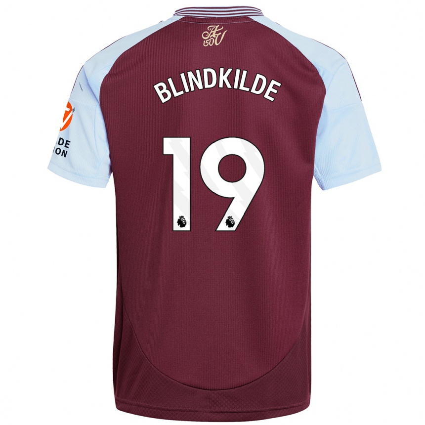 Kids Football Laura Blindkilde #19 Burgundy Sky Blue Home Jersey 2024/25 T-Shirt Uk