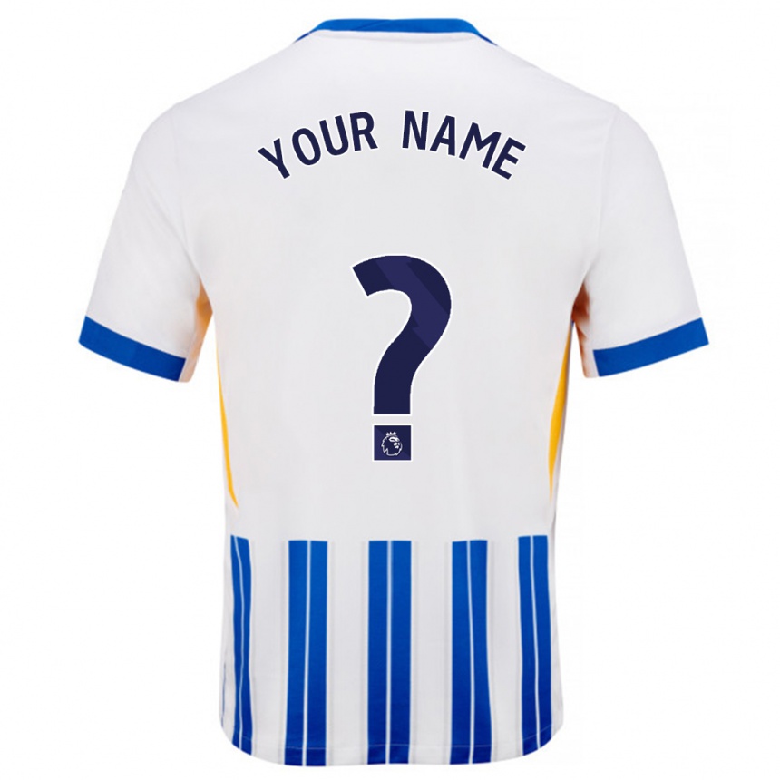 Kids Football Your Name #0 White Blue Pinstripes Home Jersey 2024/25 T-Shirt Uk