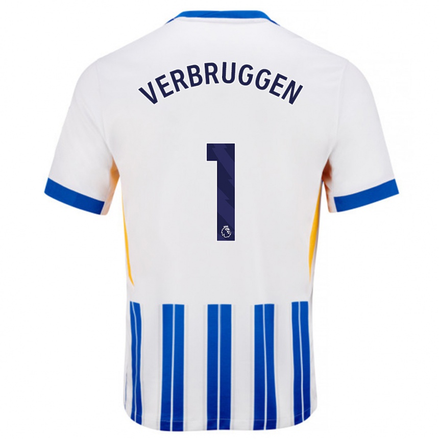 Kids Football Bart Verbruggen #1 White Blue Pinstripes Home Jersey 2024/25 T-Shirt Uk