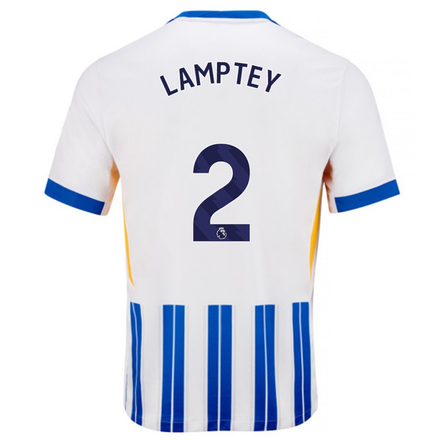 Kids Football Tariq Lamptey #2 White Blue Pinstripes Home Jersey 2024/25 T-Shirt Uk