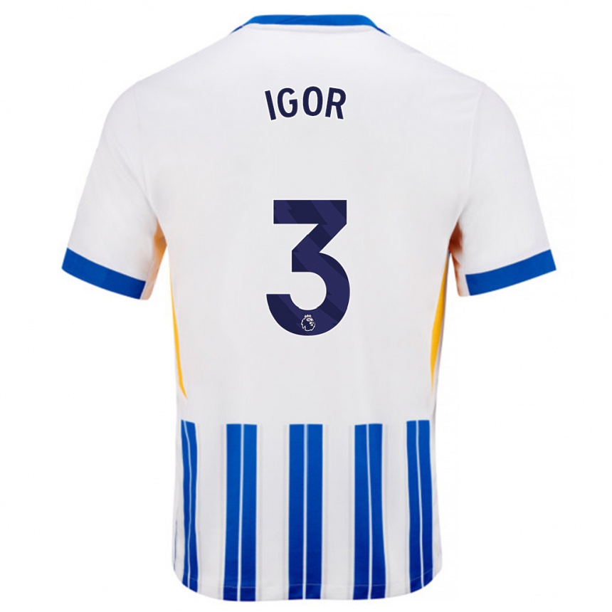 Kids Football Igor #3 White Blue Pinstripes Home Jersey 2024/25 T-Shirt Uk