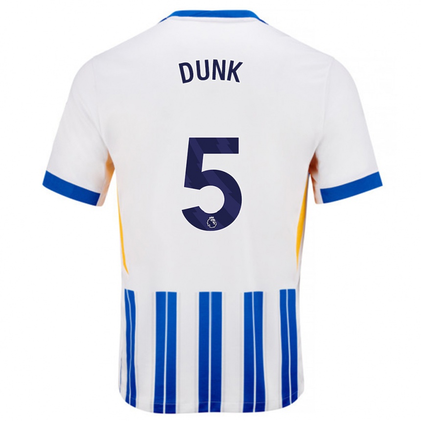 Kids Football Lewis Dunk #5 White Blue Pinstripes Home Jersey 2024/25 T-Shirt Uk