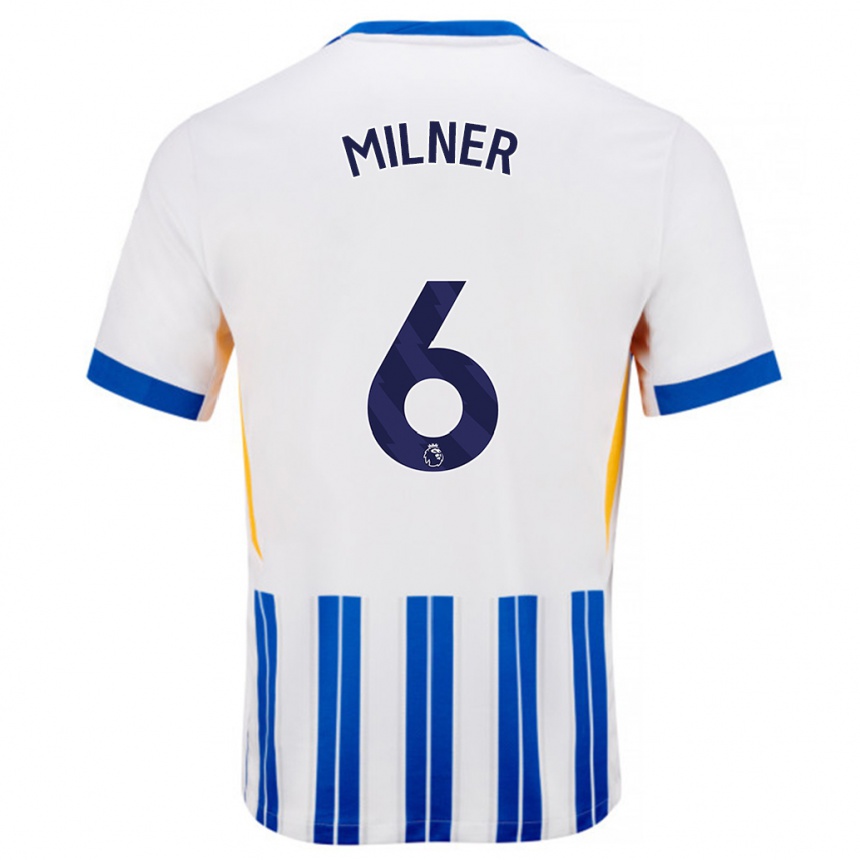 Kids Football James Milner #6 White Blue Pinstripes Home Jersey 2024/25 T-Shirt Uk