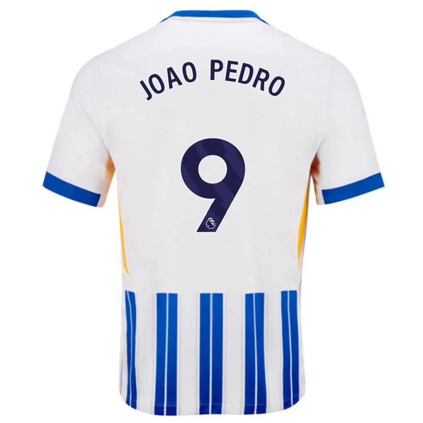 Kids Football João Pedro #9 White Blue Pinstripes Home Jersey 2024/25 T-Shirt Uk