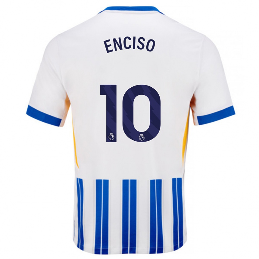 Kids Football Julio Enciso #10 White Blue Pinstripes Home Jersey 2024/25 T-Shirt Uk