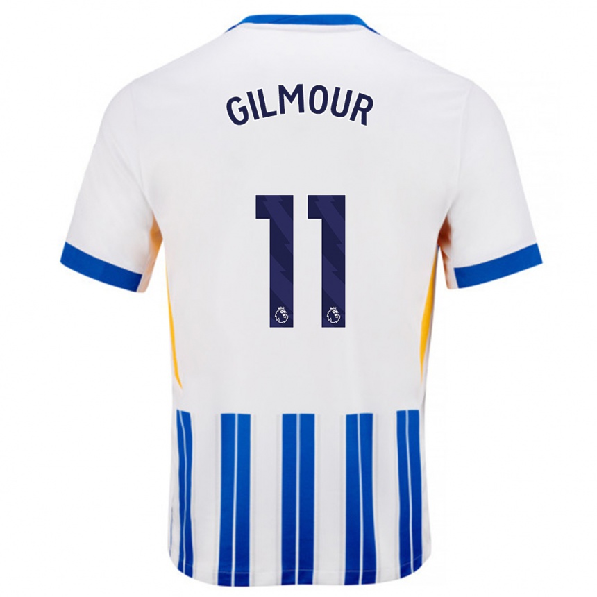 Kids Football Billy Gilmour #11 White Blue Pinstripes Home Jersey 2024/25 T-Shirt Uk