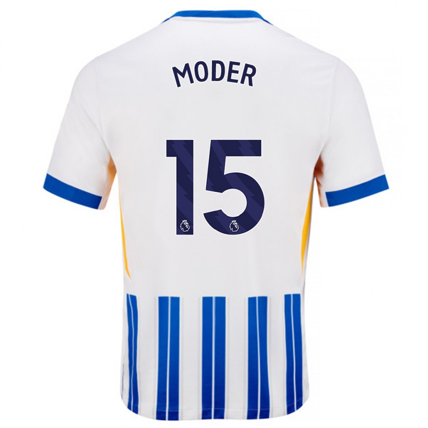 Kids Football Jakub Moder #15 White Blue Pinstripes Home Jersey 2024/25 T-Shirt Uk