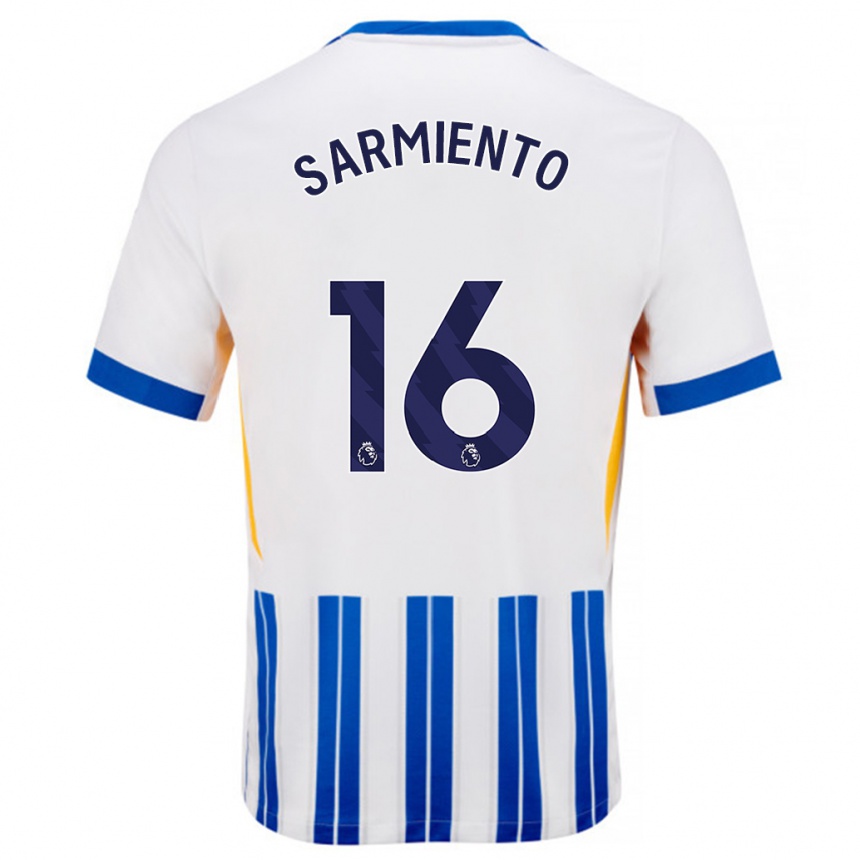 Kids Football Jeremy Sarmiento #16 White Blue Pinstripes Home Jersey 2024/25 T-Shirt Uk