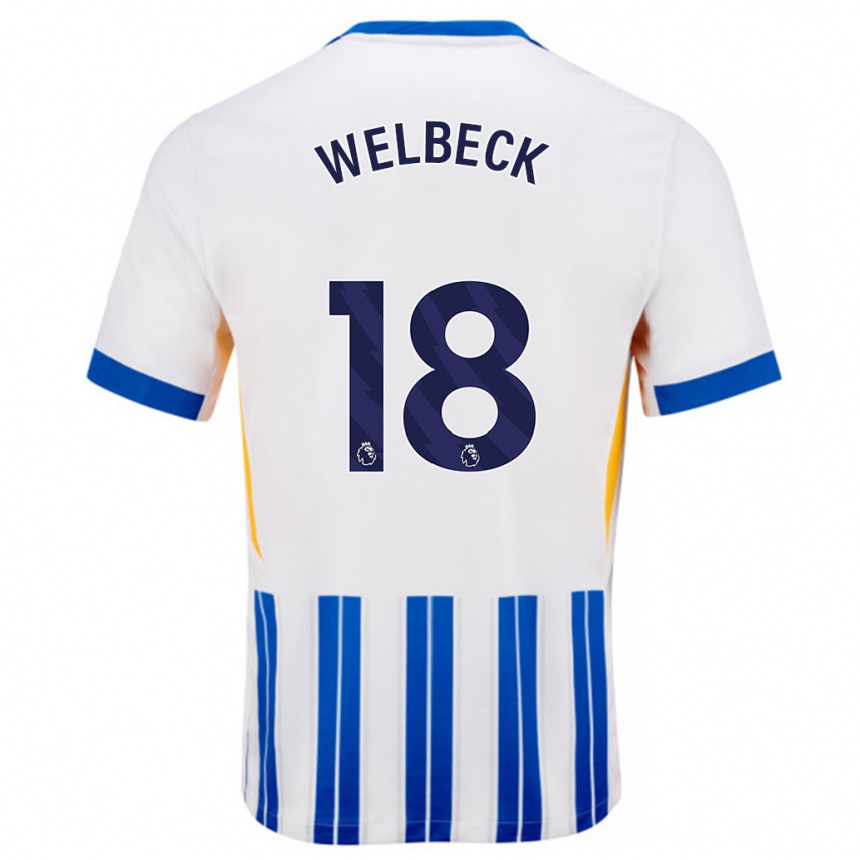 Kids Football Danny Welbeck #18 White Blue Pinstripes Home Jersey 2024/25 T-Shirt Uk