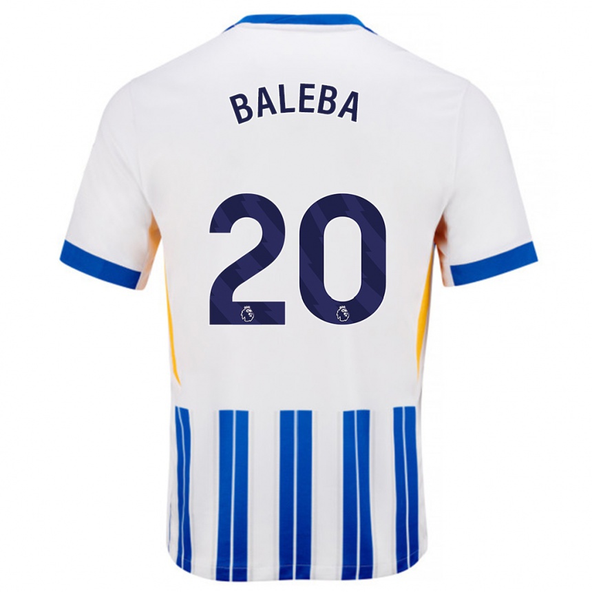 Kids Football Carlos Baleba #20 White Blue Pinstripes Home Jersey 2024/25 T-Shirt Uk