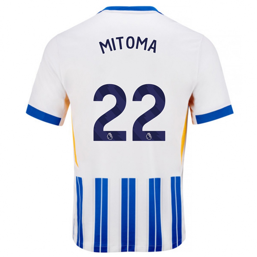 Kids Football Kaoru Mitoma #22 White Blue Pinstripes Home Jersey 2024/25 T-Shirt Uk