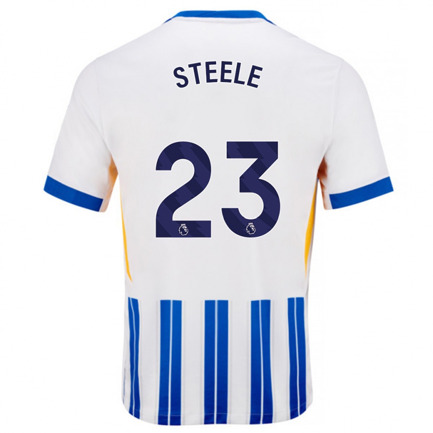 Kids Football Jason Steele #23 White Blue Pinstripes Home Jersey 2024/25 T-Shirt Uk