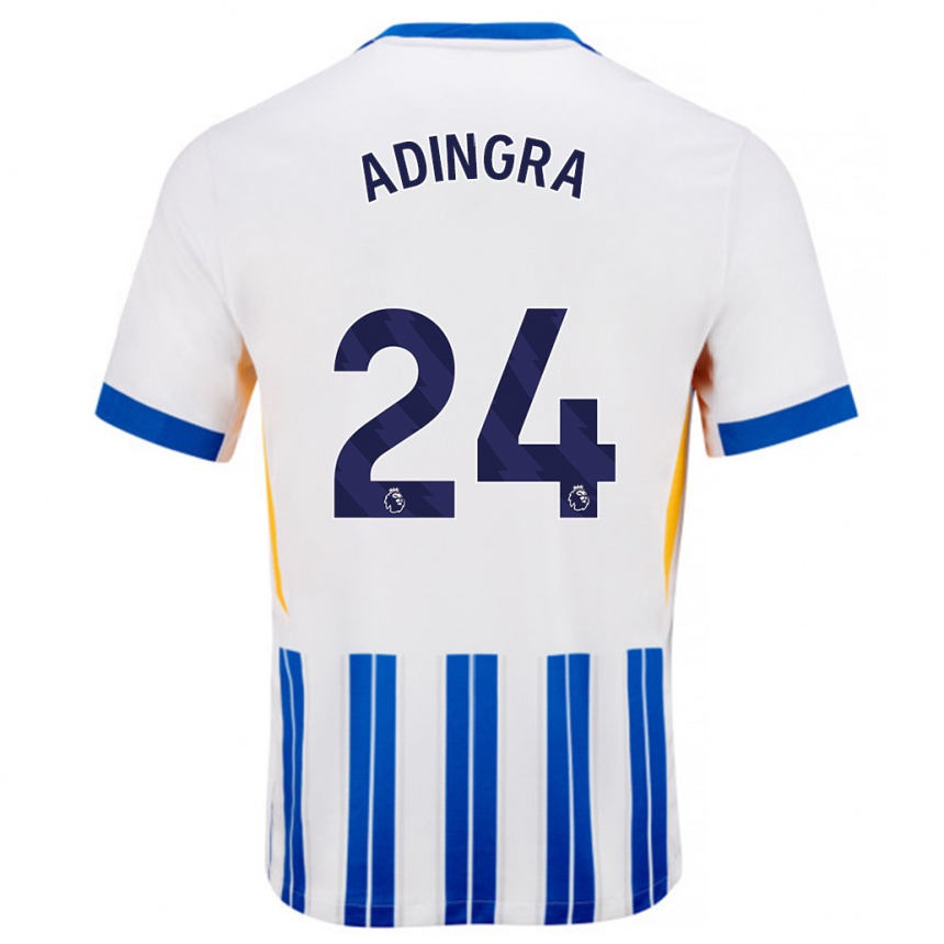 Kids Football Simon Adingra #24 White Blue Pinstripes Home Jersey 2024/25 T-Shirt Uk