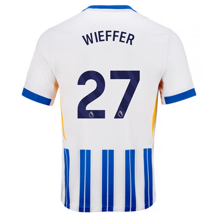 Kids Football Mats Wieffer #27 White Blue Pinstripes Home Jersey 2024/25 T-Shirt Uk