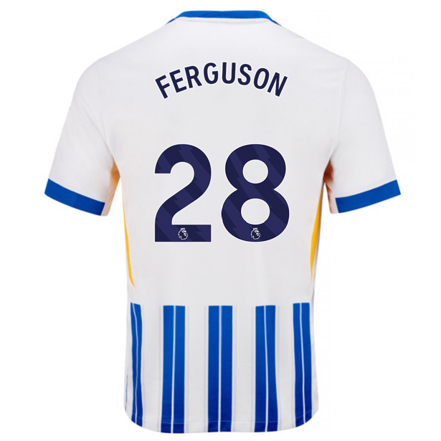 Kids Football Evan Ferguson #28 White Blue Pinstripes Home Jersey 2024/25 T-Shirt Uk