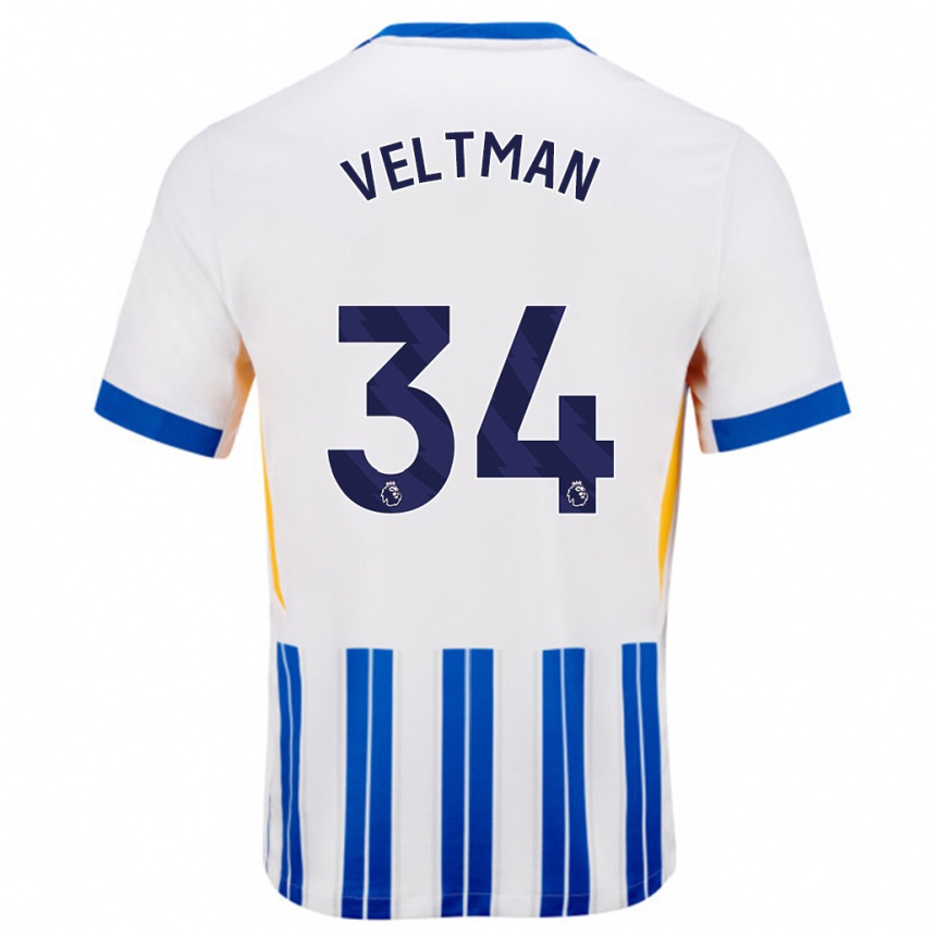 Kids Football Joël Veltman #34 White Blue Pinstripes Home Jersey 2024/25 T-Shirt Uk