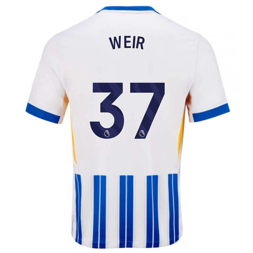 Kids Football Jensen Weir #37 White Blue Pinstripes Home Jersey 2024/25 T-Shirt Uk