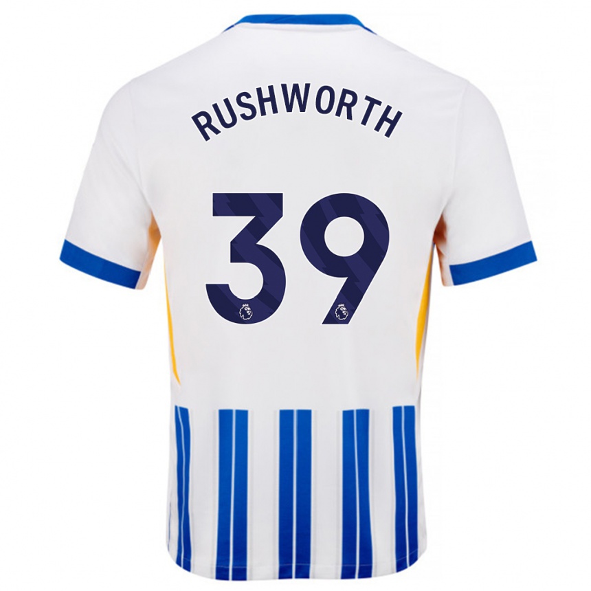 Kids Football Carl Rushworth #39 White Blue Pinstripes Home Jersey 2024/25 T-Shirt Uk