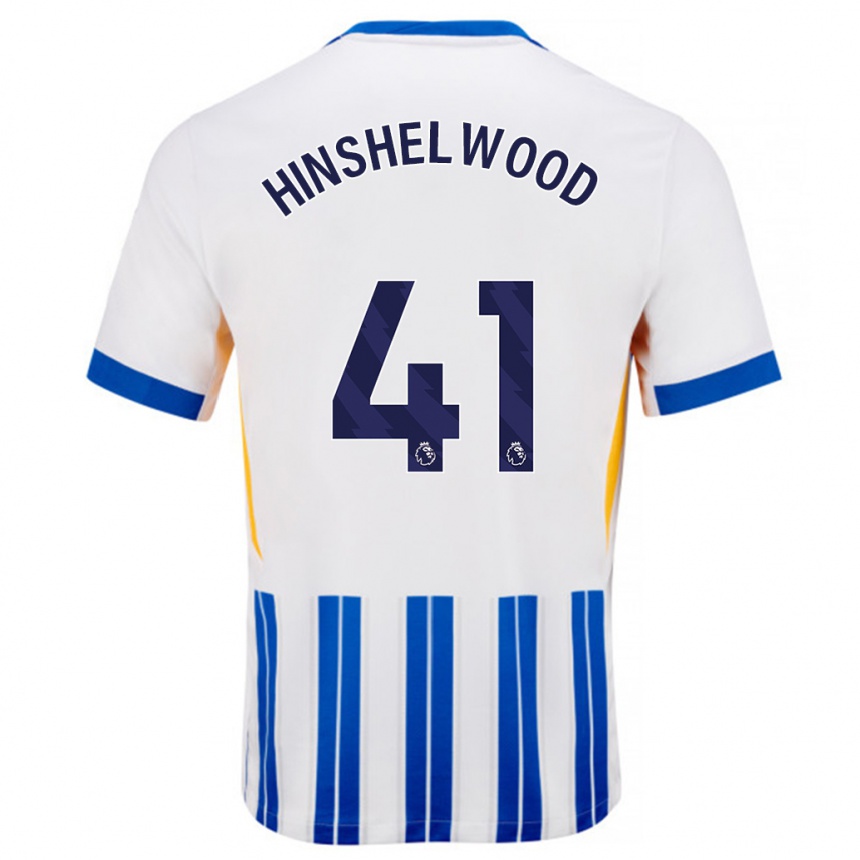 Kids Football Jack Hinshelwood #41 White Blue Pinstripes Home Jersey 2024/25 T-Shirt Uk