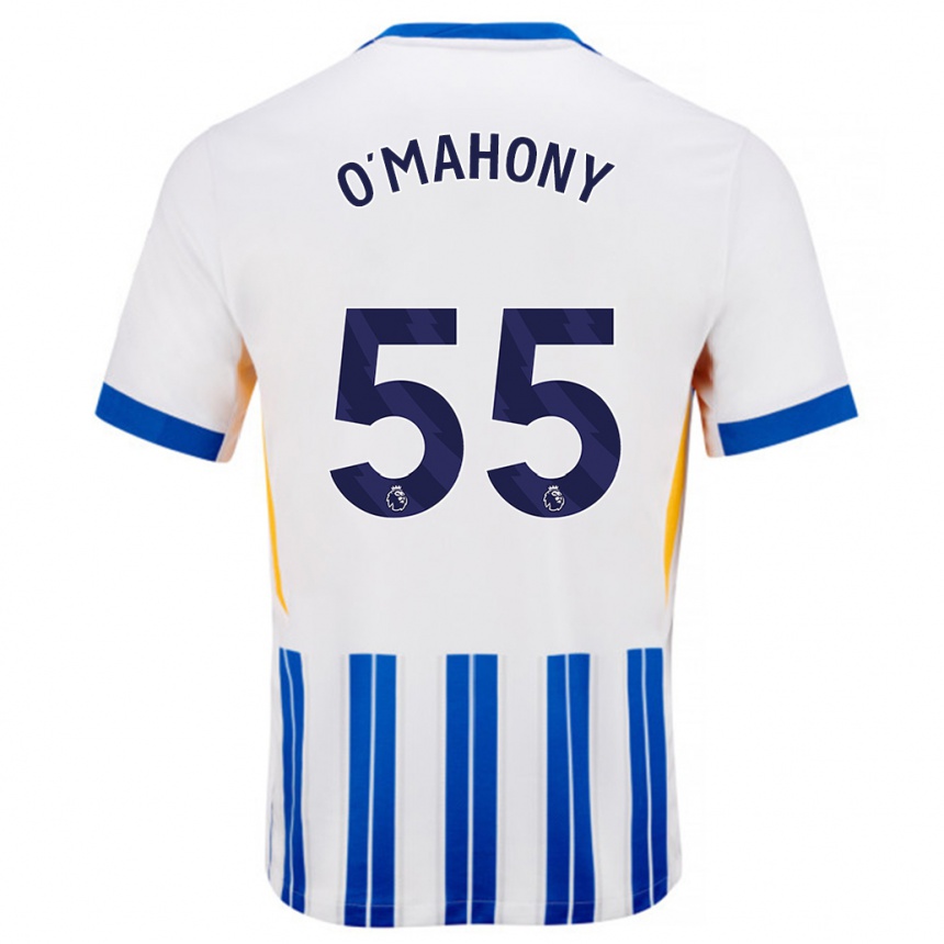 Kids Football Mark O'mahony #55 White Blue Pinstripes Home Jersey 2024/25 T-Shirt Uk