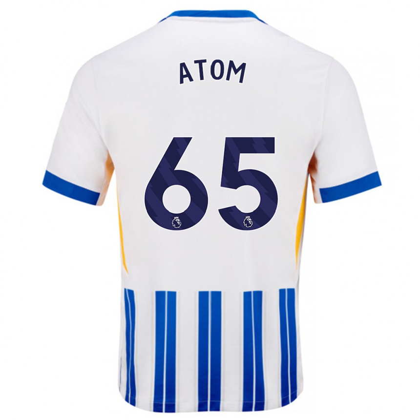 Kids Football Noel Atom #65 White Blue Pinstripes Home Jersey 2024/25 T-Shirt Uk