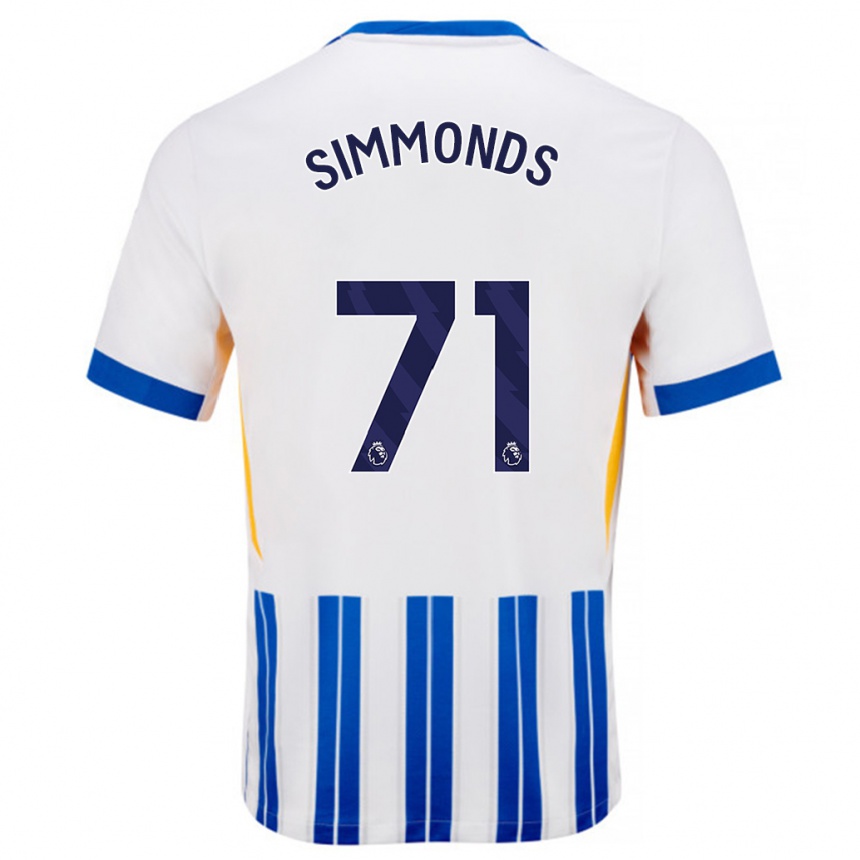 Kids Football Freddie Simmonds #71 White Blue Pinstripes Home Jersey 2024/25 T-Shirt Uk