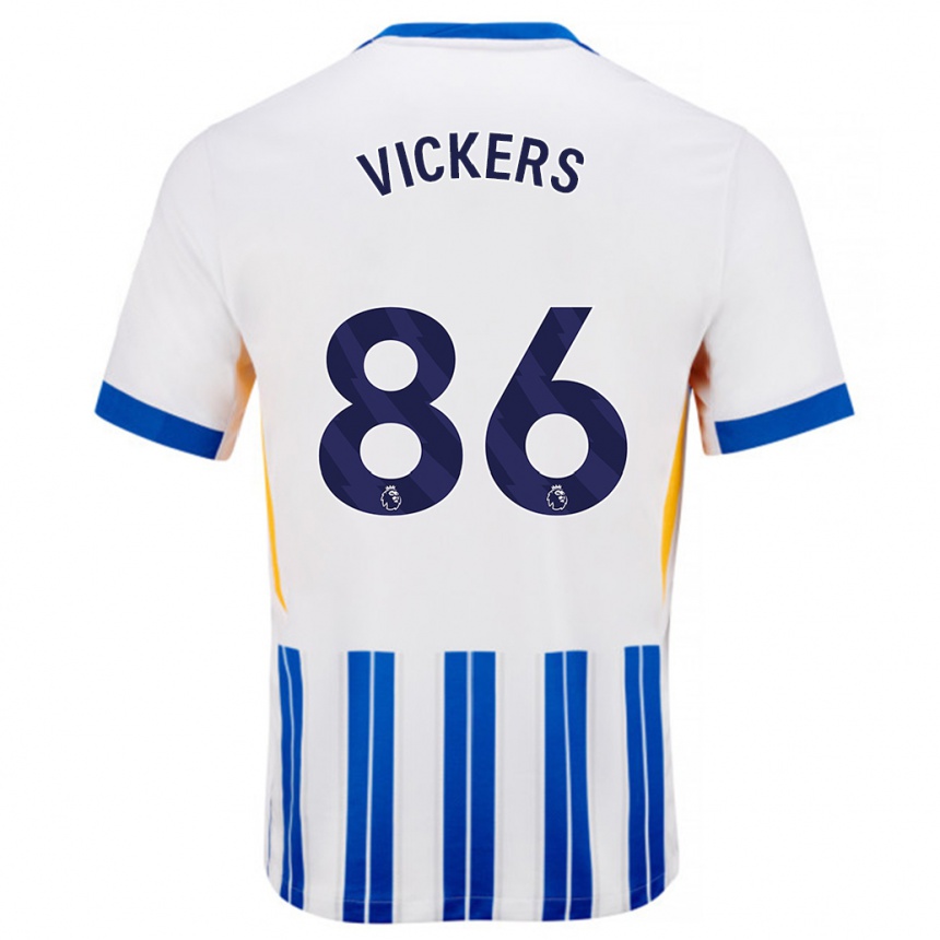 Kids Football Jacob Vickers #86 White Blue Pinstripes Home Jersey 2024/25 T-Shirt Uk