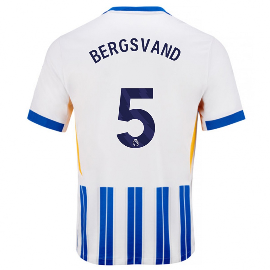 Kids Football Guro Bergsvand #5 White Blue Pinstripes Home Jersey 2024/25 T-Shirt Uk