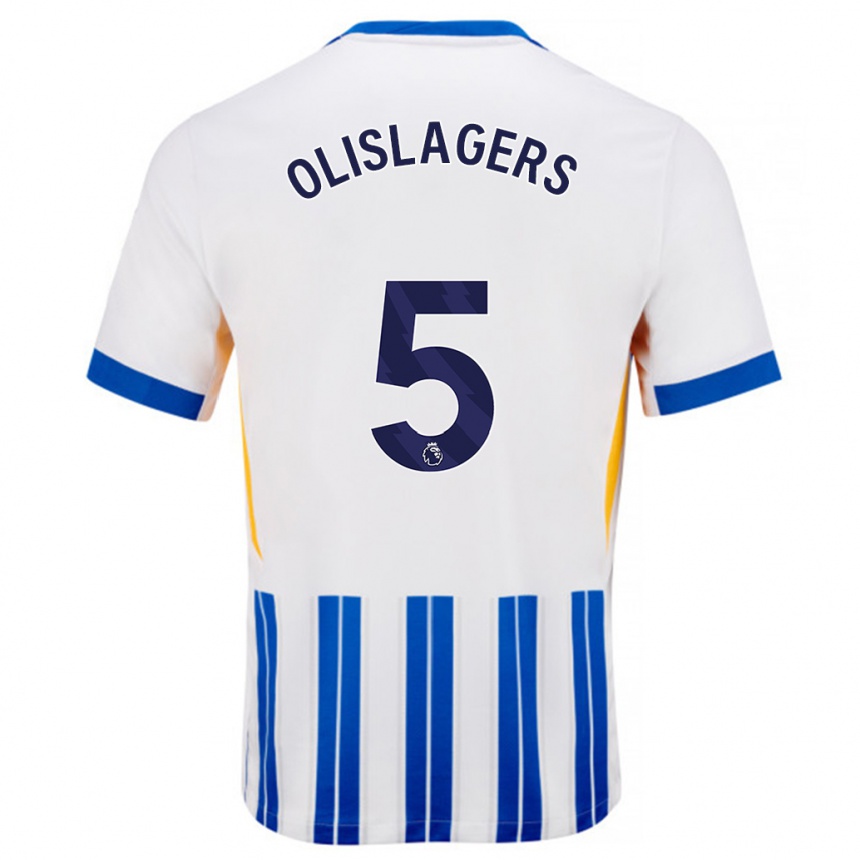 Kids Football Marisa Olislagers #5 White Blue Pinstripes Home Jersey 2024/25 T-Shirt Uk