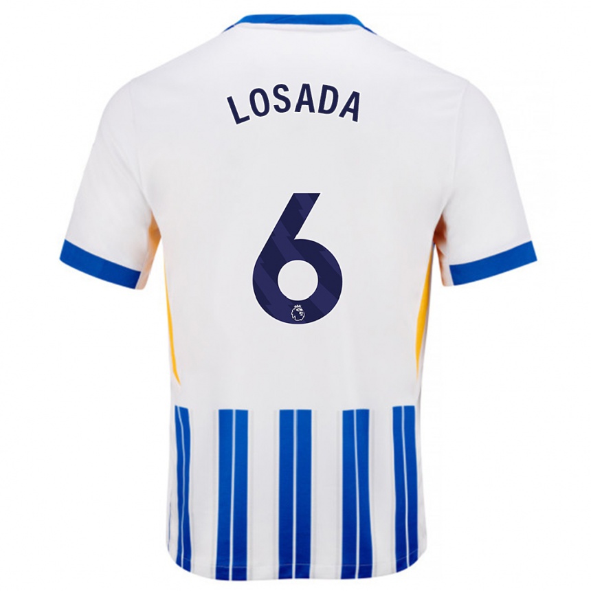 Kids Football Vicky Losada #6 White Blue Pinstripes Home Jersey 2024/25 T-Shirt Uk