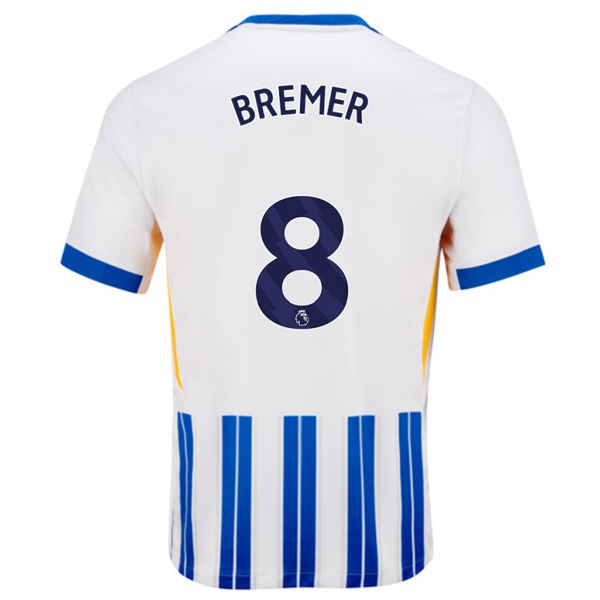 Kids Football Pauline Bremer #8 White Blue Pinstripes Home Jersey 2024/25 T-Shirt Uk