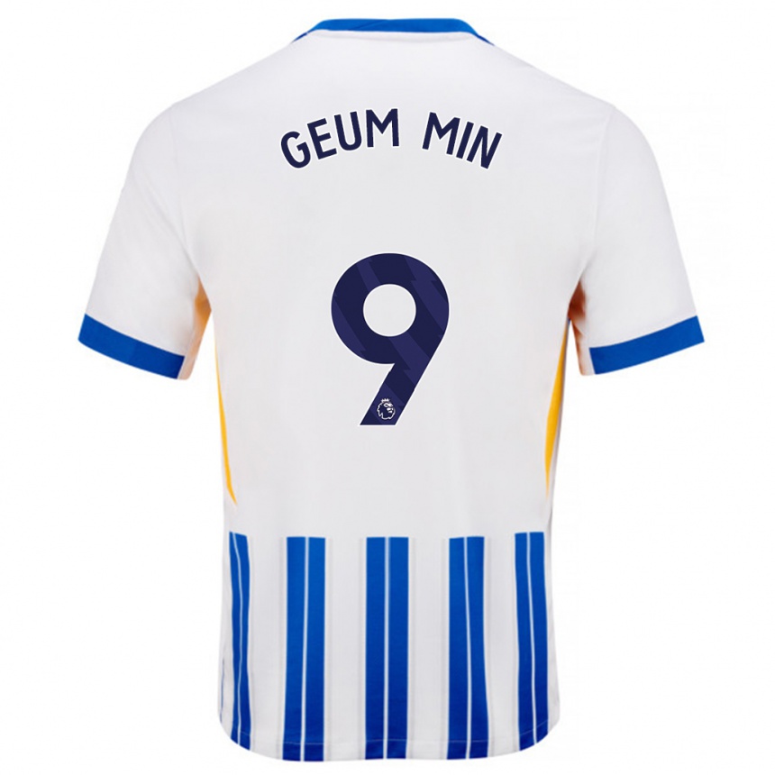 Kids Football Lee Geum-Min #9 White Blue Pinstripes Home Jersey 2024/25 T-Shirt Uk