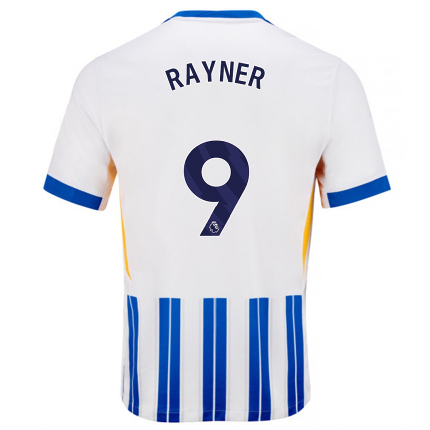 Kids Football Rebecca Rayner #9 White Blue Pinstripes Home Jersey 2024/25 T-Shirt Uk