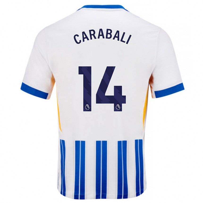 Kids Football Jorelyn Andrea Carabalí Martínez #14 White Blue Pinstripes Home Jersey 2024/25 T-Shirt Uk