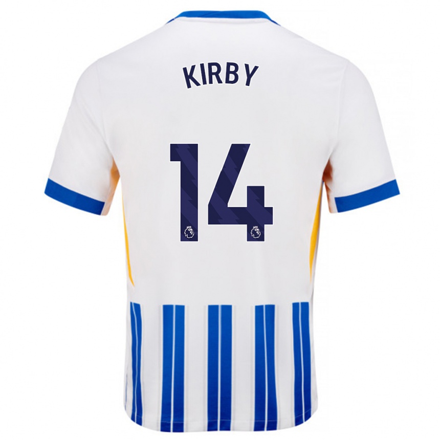 Kids Football Fran Kirby #14 White Blue Pinstripes Home Jersey 2024/25 T-Shirt Uk