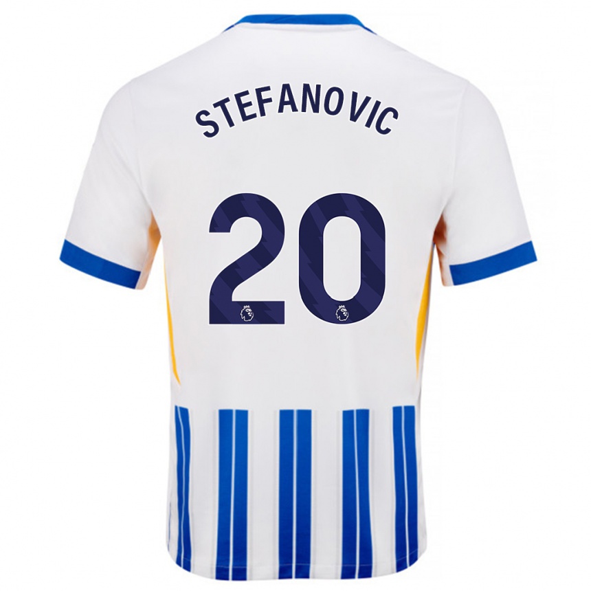 Kids Football Dejana Stefanović #20 White Blue Pinstripes Home Jersey 2024/25 T-Shirt Uk