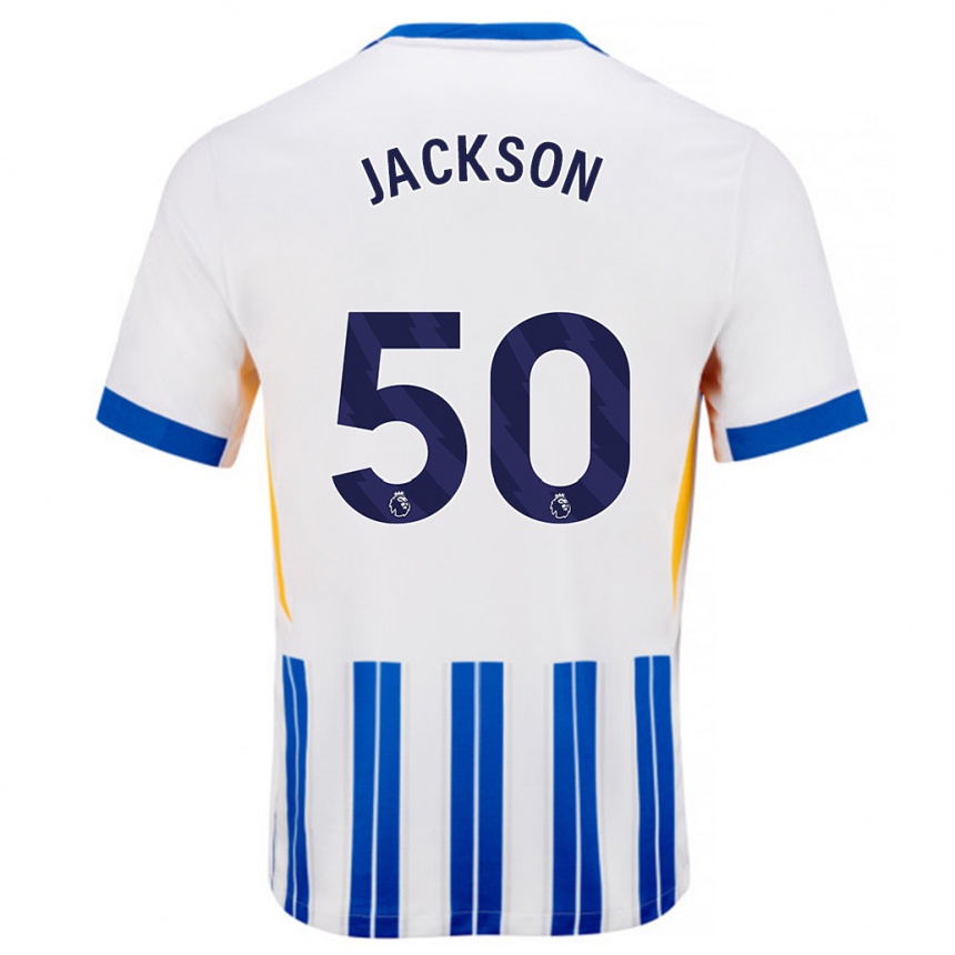 Kids Football Ben Jackson #50 White Blue Pinstripes Home Jersey 2024/25 T-Shirt Uk