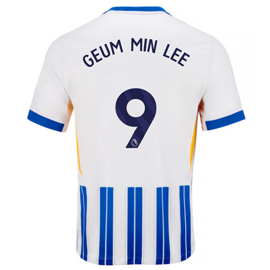 Kids Football Lee Geum-Min #9 White Blue Pinstripes Home Jersey 2024/25 T-Shirt Uk