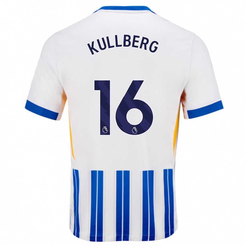 Kids Football Emma Nanny Charlotte Kullberg #16 White Blue Pinstripes Home Jersey 2024/25 T-Shirt Uk