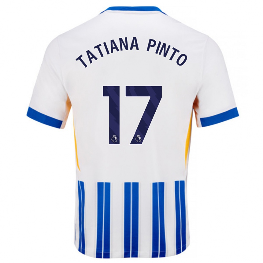 Kids Football Tatiana Vanessa Ferreira Pinto #17 White Blue Pinstripes Home Jersey 2024/25 T-Shirt Uk