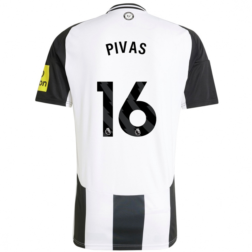 Kids Football Miodrag Pivas #16 White Black Home Jersey 2024/25 T-Shirt Uk