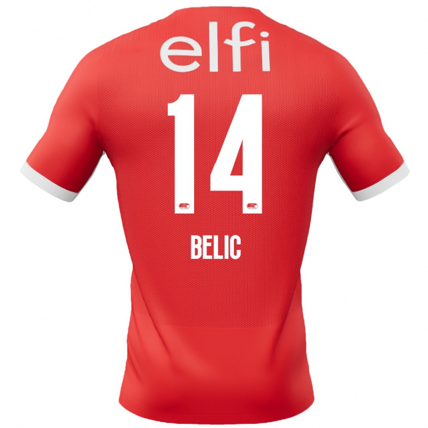 Kids Football Kristijan Belic #14 Red White Home Jersey 2024/25 T-Shirt Uk