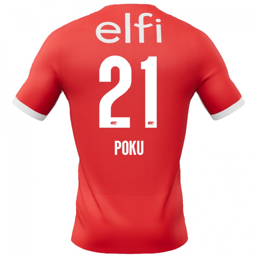 Kids Football Ernest Poku #21 Red White Home Jersey 2024/25 T-Shirt Uk