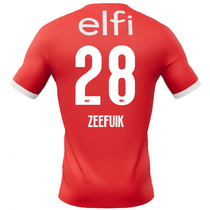 Kids Football Lequincio Zeefuik #28 Red White Home Jersey 2024/25 T-Shirt Uk