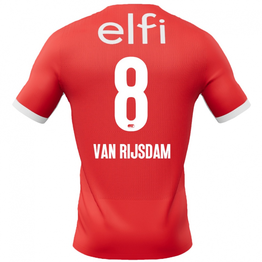 Kids Football Julian Van Rijsdam #8 Red White Home Jersey 2024/25 T-Shirt Uk