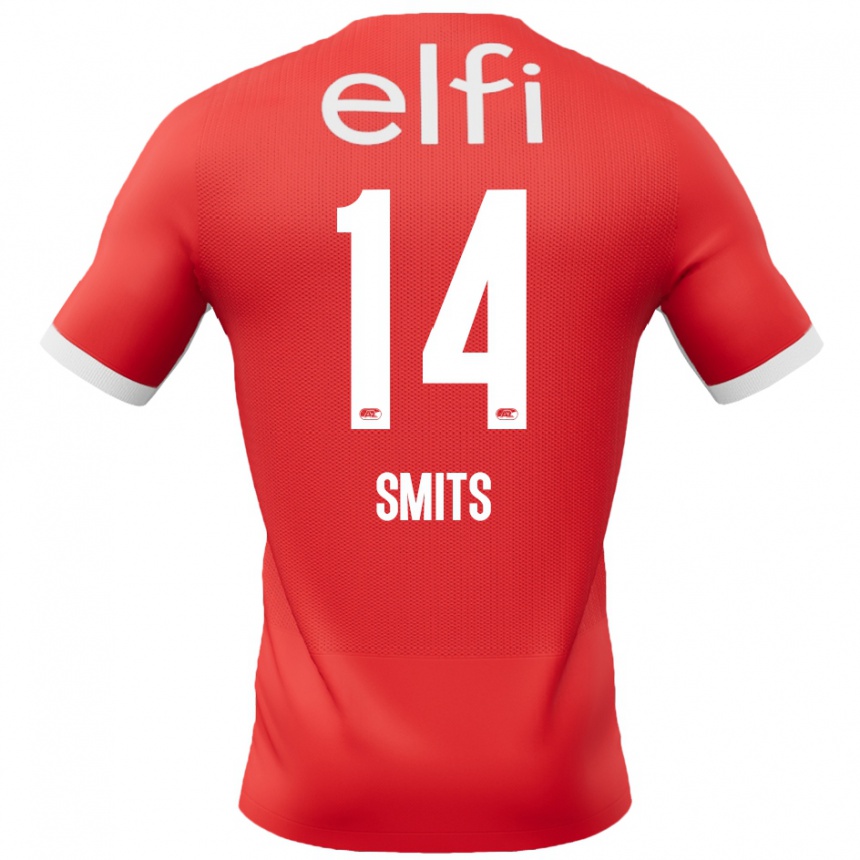 Kids Football Anthony Smits #14 Red White Home Jersey 2024/25 T-Shirt Uk