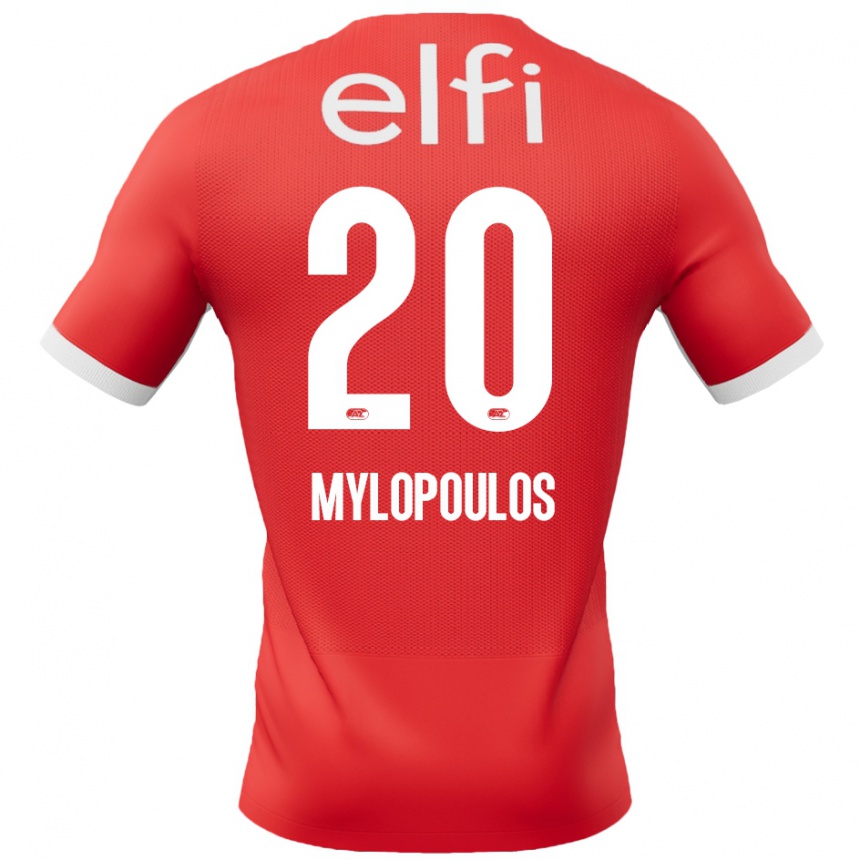 Kids Football Marios Mylopoulos #20 Red White Home Jersey 2024/25 T-Shirt Uk